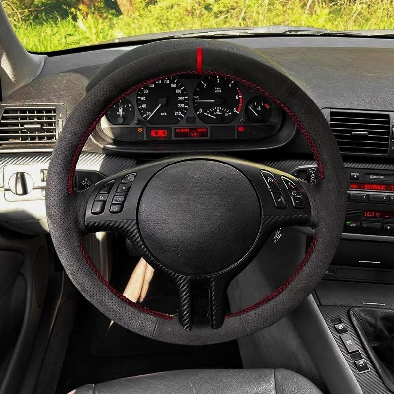

Для BMW E46 Coupe 2000-2004 E39 X5 E53 2003 Z3 E36 2000-2002 Ручне плетіння Замшева Шкіряна Оздоблення Салон Автомобіля Обкладинка Керма Blue Thread