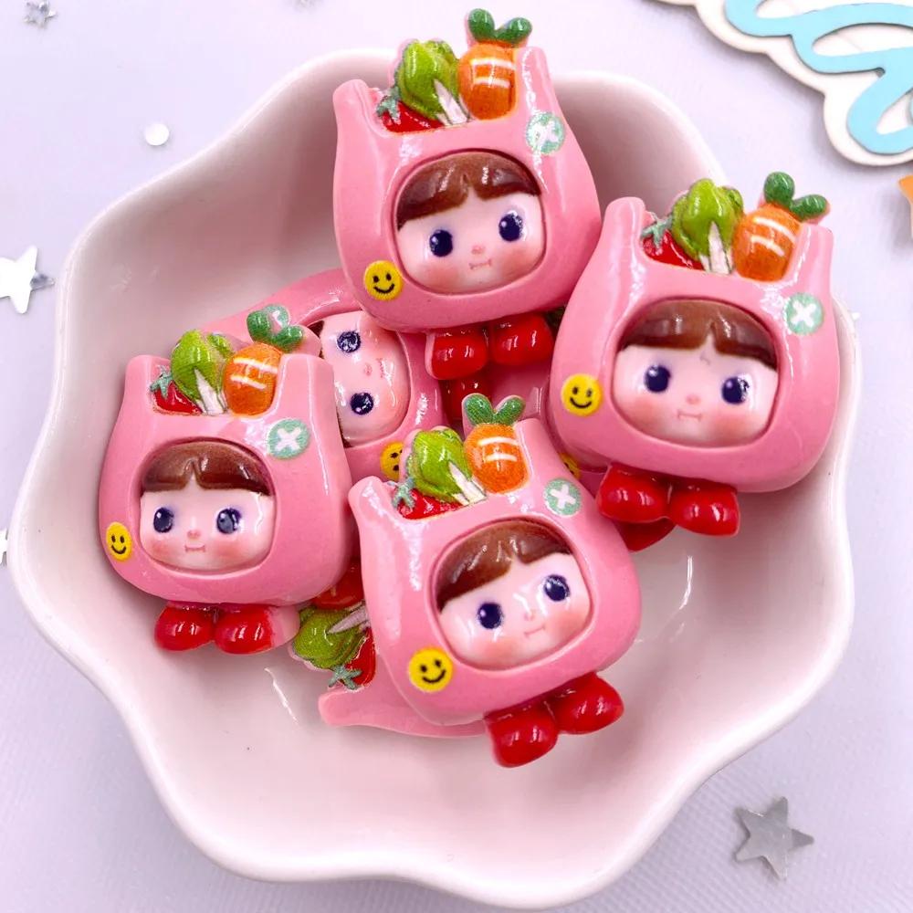 

10 шт., смоляные красочные мультяшные мусорные баки для молока, сумка для овощей, плоская задняя часть, каменные фигурки, скрапбукинг, сделай сам, бант, Декор, аксессуары