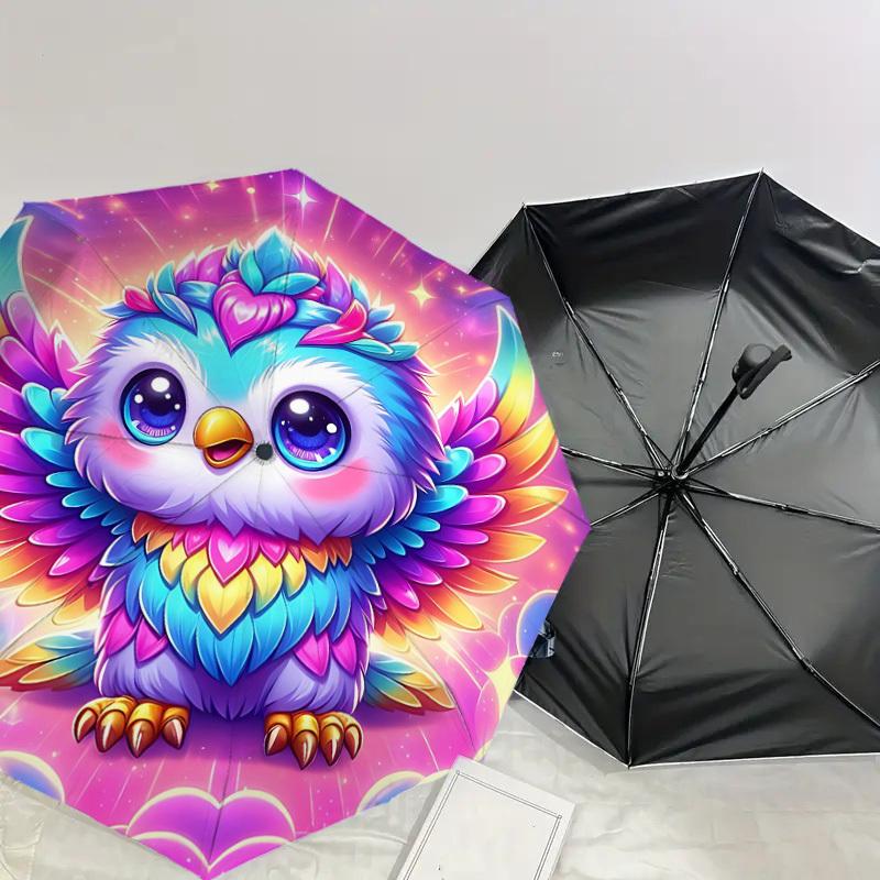1PC Owl Fantasy Automatic Open/Close Umbrella with Windproof, 8-Rib Sturdy Canopy, Durable Ribs, Fashionable Design, Outdoor Accessory, Fun Prin, Holi