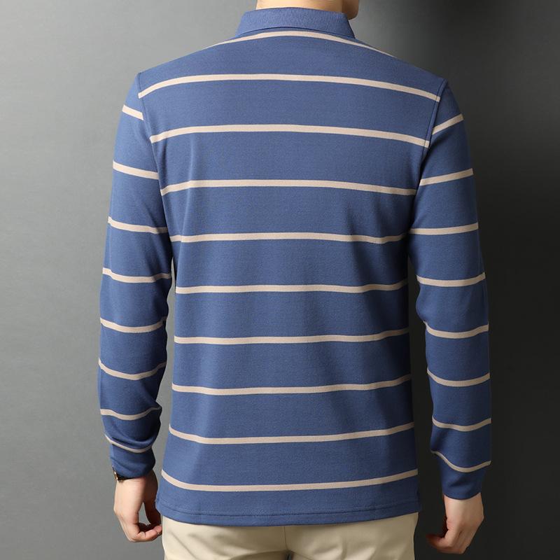 Spring New Cotton Men's Long Sleeve Polo Collar Stripes T-shirt Trendy Casual Fashion Men's T-shirt