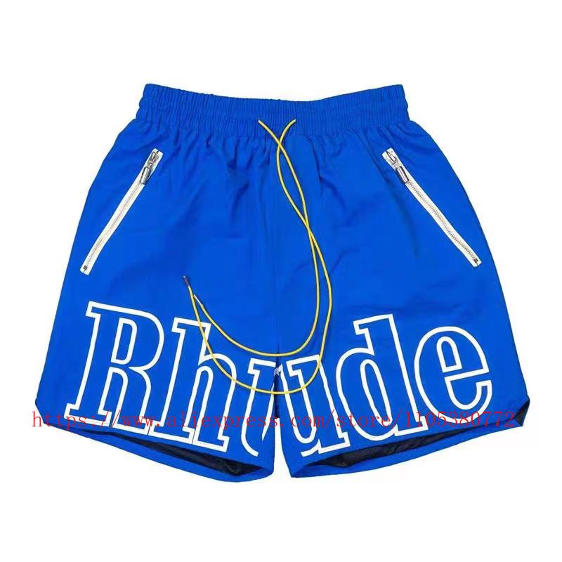 Latest Style RHUDE Men's Casual Shorts Hip Hop Elastic Waist Drawstring Zip Pocket Summer Street Leisure Beach Shorts