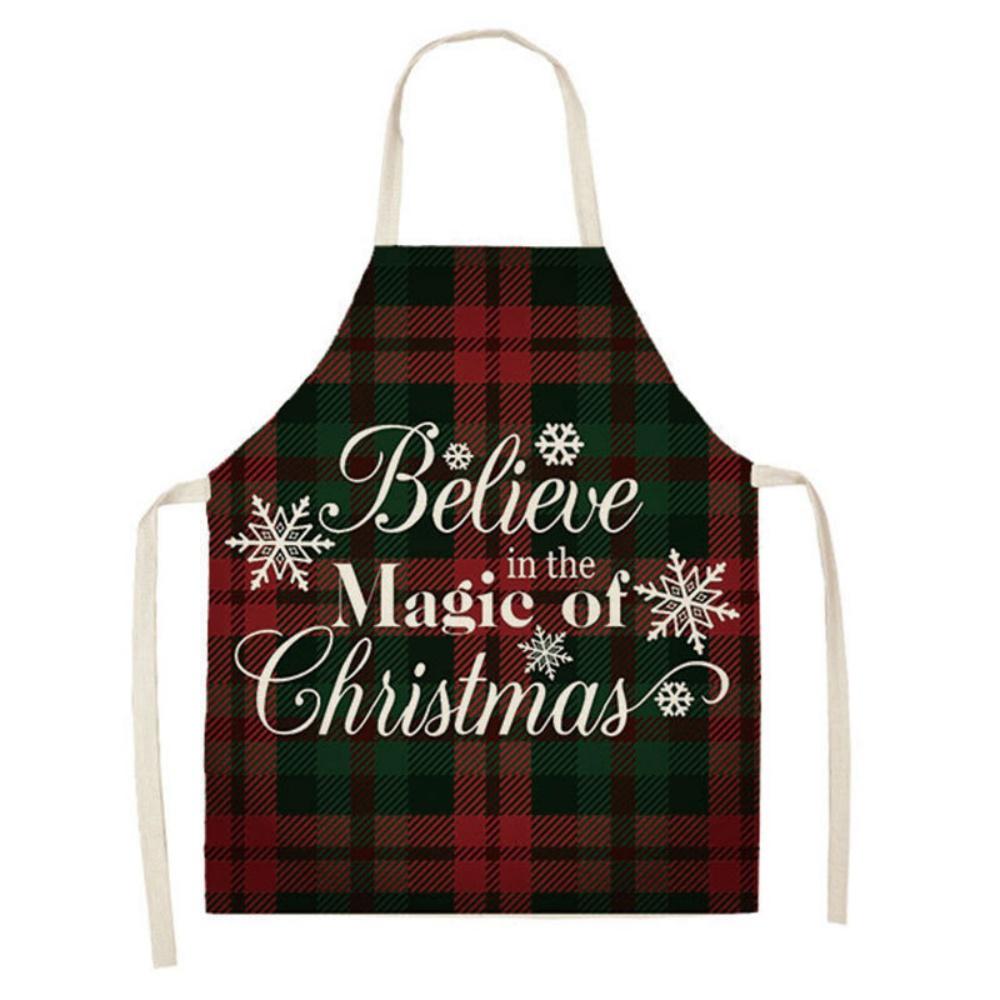 Christmas Apron Holiday Kitchen Aprons Christmas Tree Printed Cotton Linen Plaid Apron Kitchen Baking Cooking Accessories