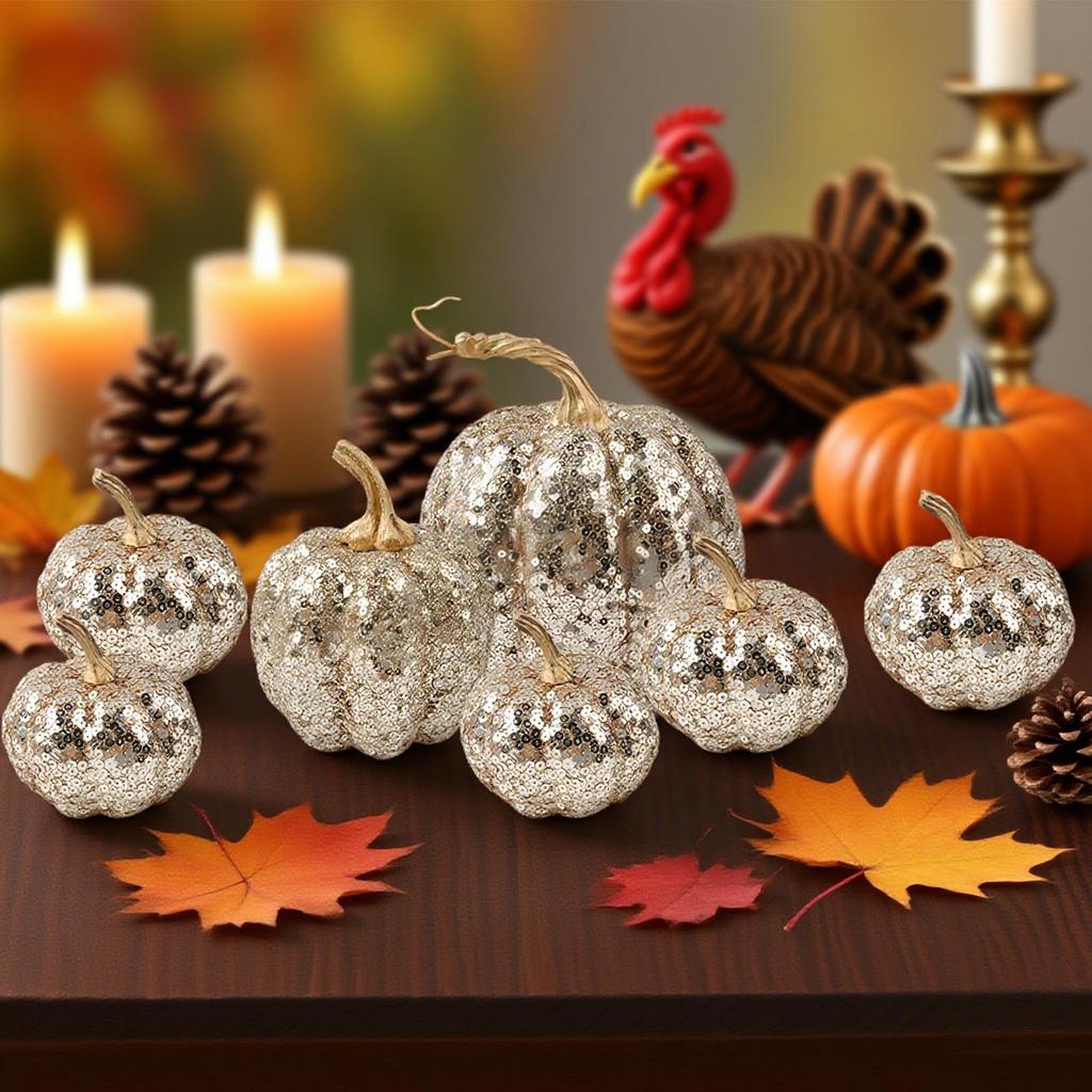 Fake Pumpkins 7Pcs Artificial Pumpkins Assorted Fake Simulation Pumpkin for Halloween Thanksgiving Party Home Decoration