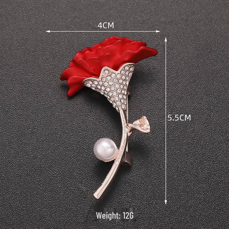 High-End Rose Red Chinese Flower Brooch: Classical Pin for Women's Qipao & Coat Accessories
