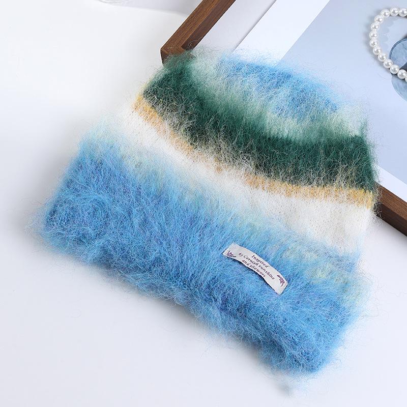 

Женская плюшевая вязаная зимняя шапка в корейском стиле синий