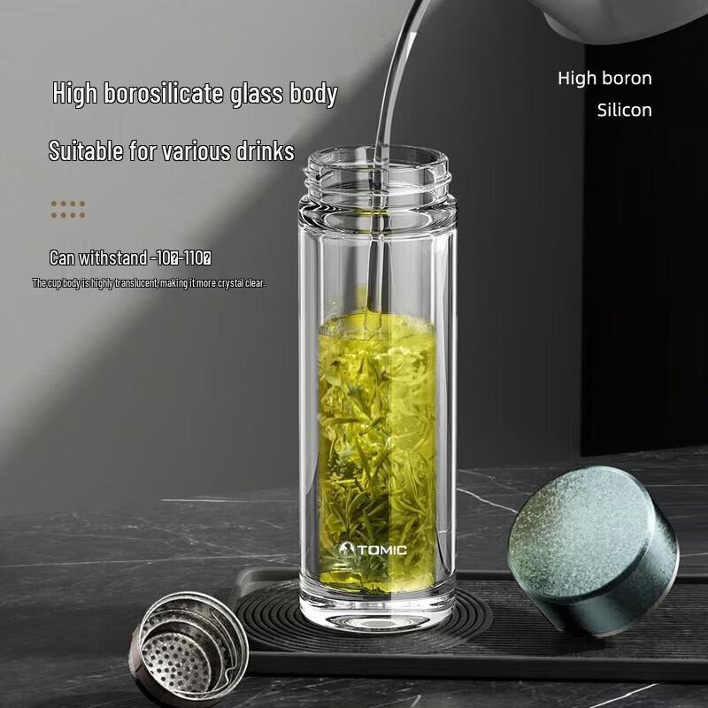 TOMIC Hammered Double Wall Glass Mug