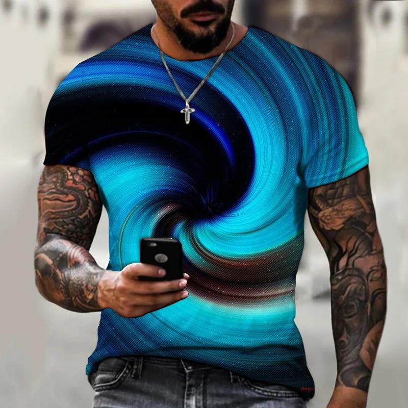 

Fashion Summer New Optical Illusion Pattern Men s T-shirt Street Hip Hop Harajuku Round Neck Plus Size Short Sleeve Shirt 6XL