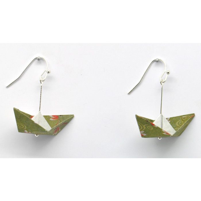 Origami Paper Earrings Boat Kaki