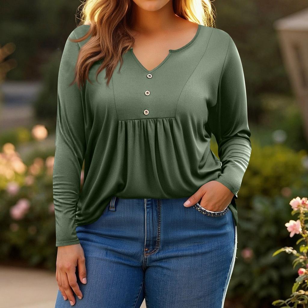 Damskie Koszulki z Długim Rękawem Plus Size Dekolt V Tuniki Podstawowe Luźne Topy
