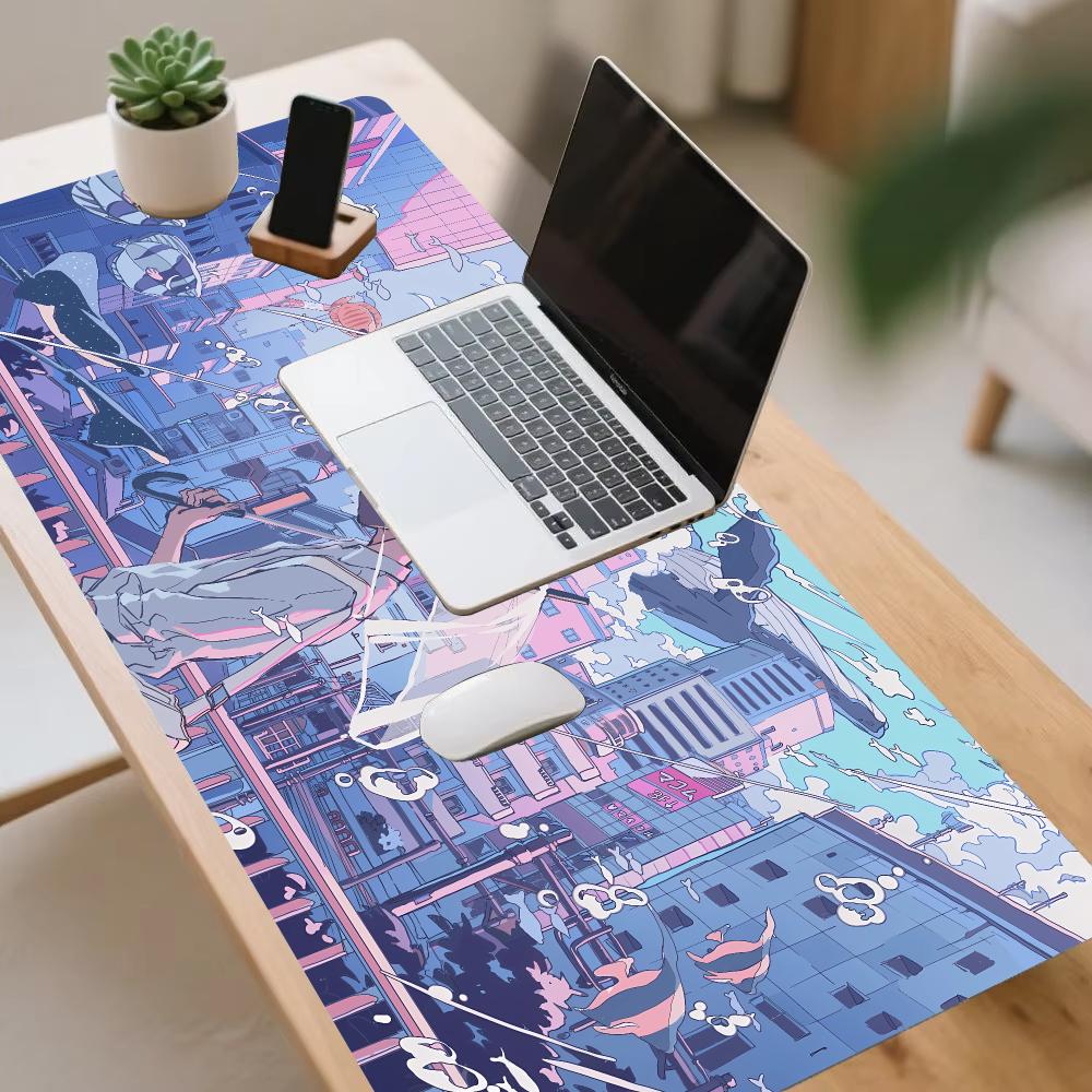 Anime Boy In the City Mousepad Non-slip Desk Pad Extended Computer Mouse Mat for Gamer Table Decor Pc Accessories Desk Mat