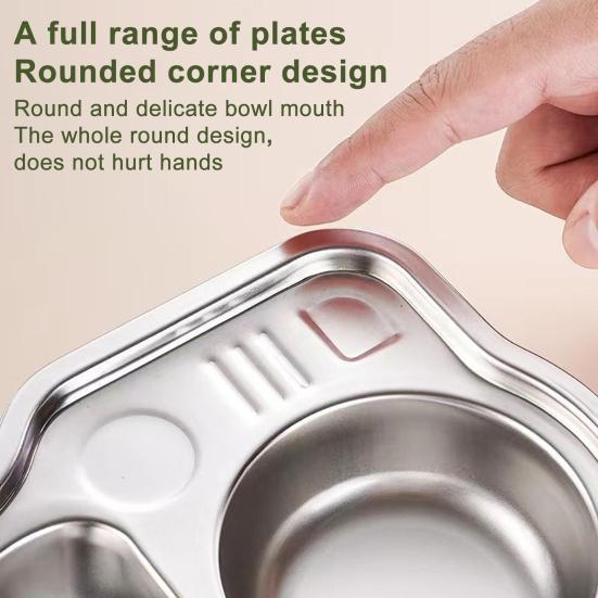 Stainless Steel Dinner Plate for Kids Cartoon Design Divided Tray Food-Grade Safe Durable Children Compartment Serving Snack Dishes