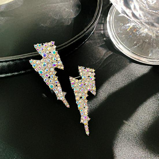 

S925 Silver Needle Iridescent Diamond Heart Dangle Earrings: Colorful Lightning Studs, European & American Style.