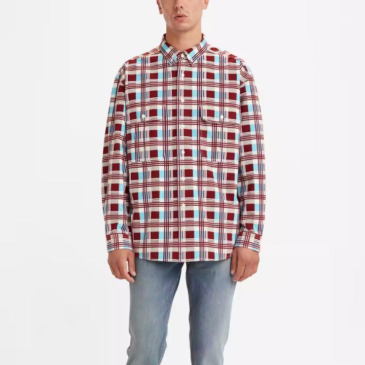 Levis Plaid Single-Breasted Lapel Loose Long Sleeve Shirt Men Shirts Multicolor A0953-0000