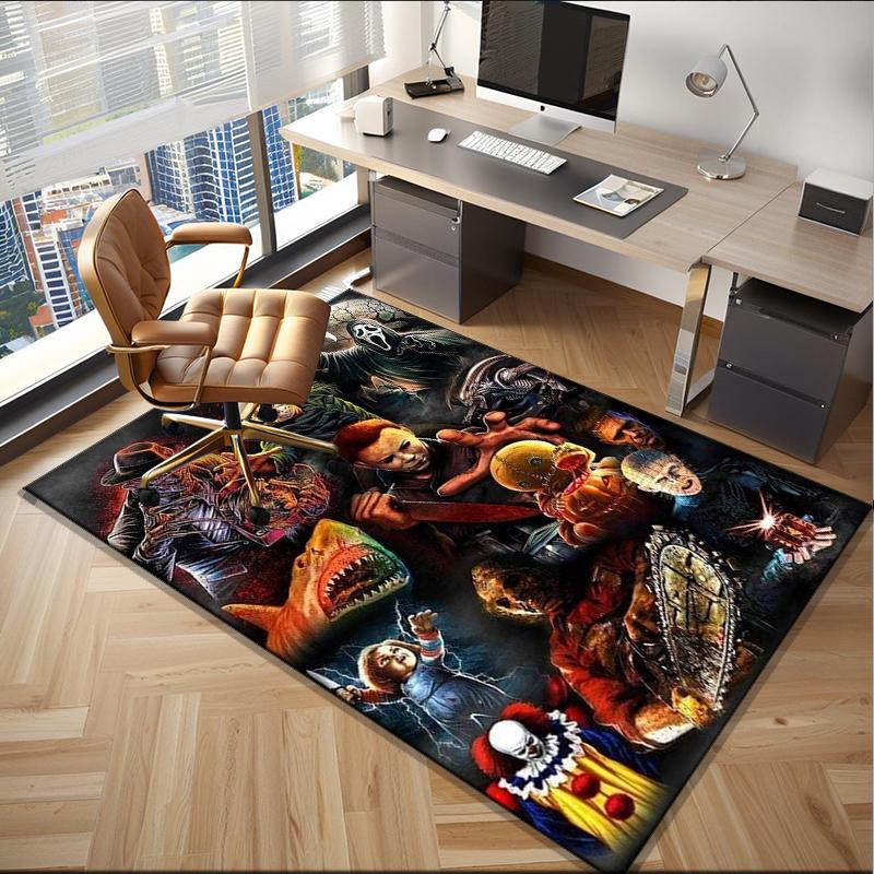 Horror Movie Icons Office Rug Chair Mat, Game Carpet, Suitable for Front Door, Bedroom, Living Room, Desk, Holiday Gift