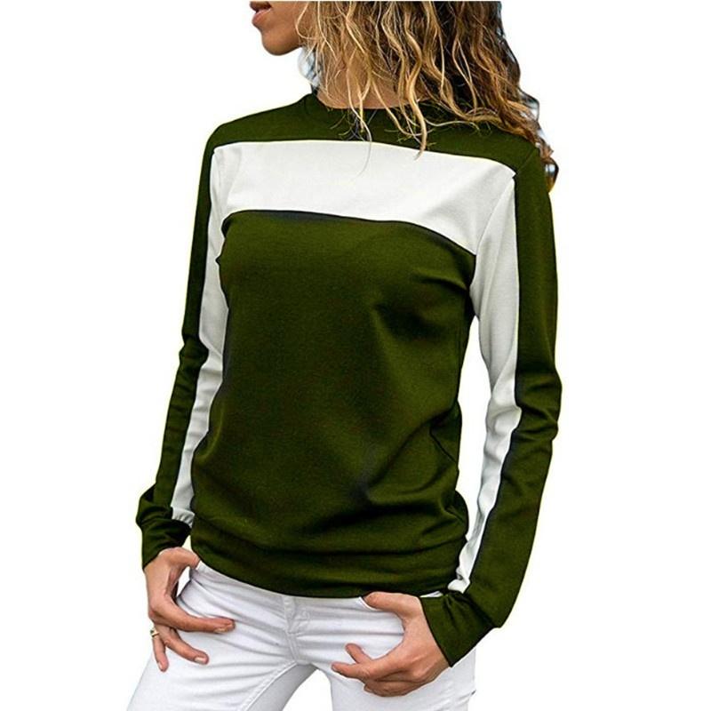 Ladies Fashion Spliced Sports Long Sleeve Round Neck Top