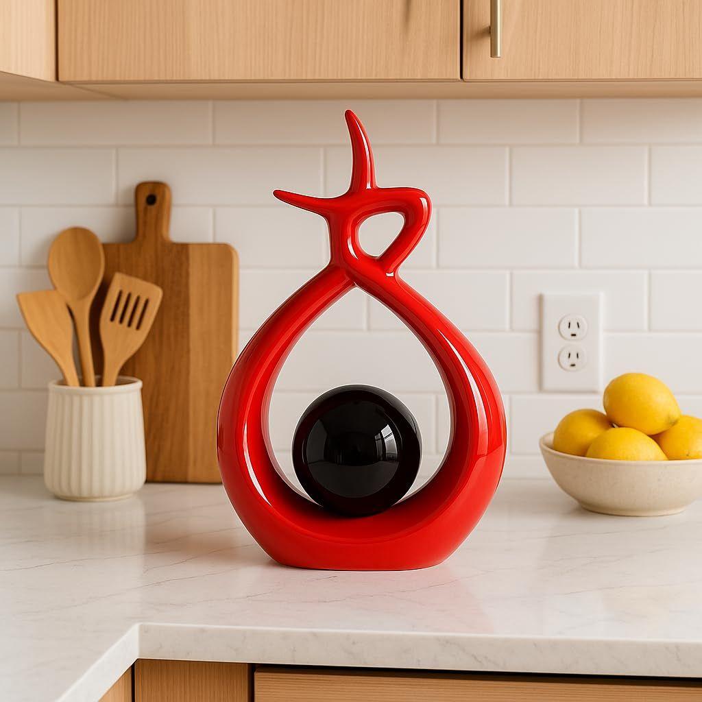 Ceramic Spiral Design Statue Home Decoration (Pack of 1, RED & Black)