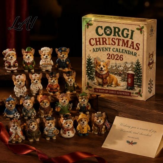 Christmas Party Favors 24 Days Advent Calendar 2026 with Mini Corgi Figurines Collectible Dog Toys Holiday Countdown for Kids Lovers Cute Ornaments