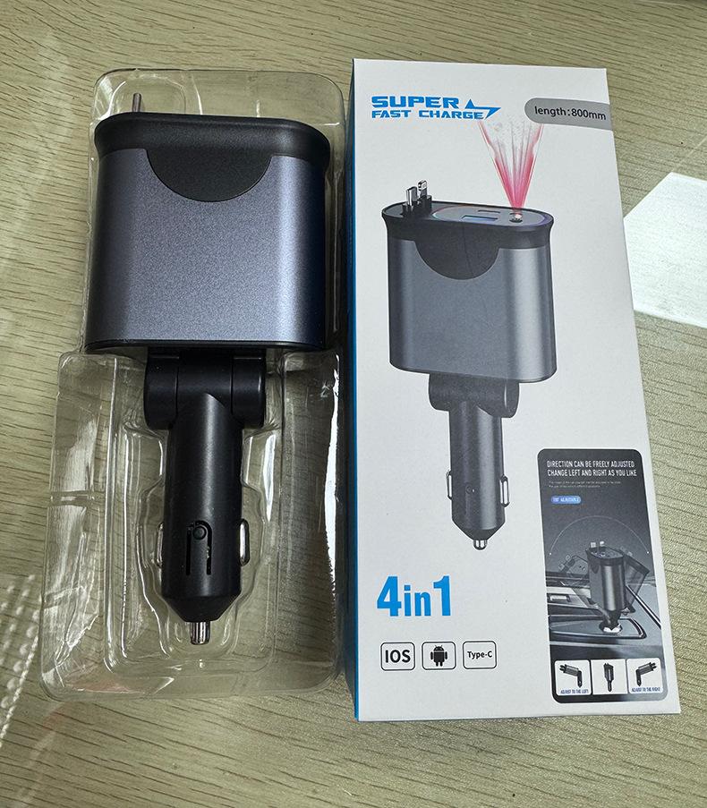 Z3 120W Retractable Car Charger Fast Charge USB+PD30W Power Adapter 4-in-1 Phone Charger w/ Roof Starlight For IOS Android Phone