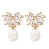 Geometric Pearl Drop Earrings With Cubic Zirconia For Elegant Women