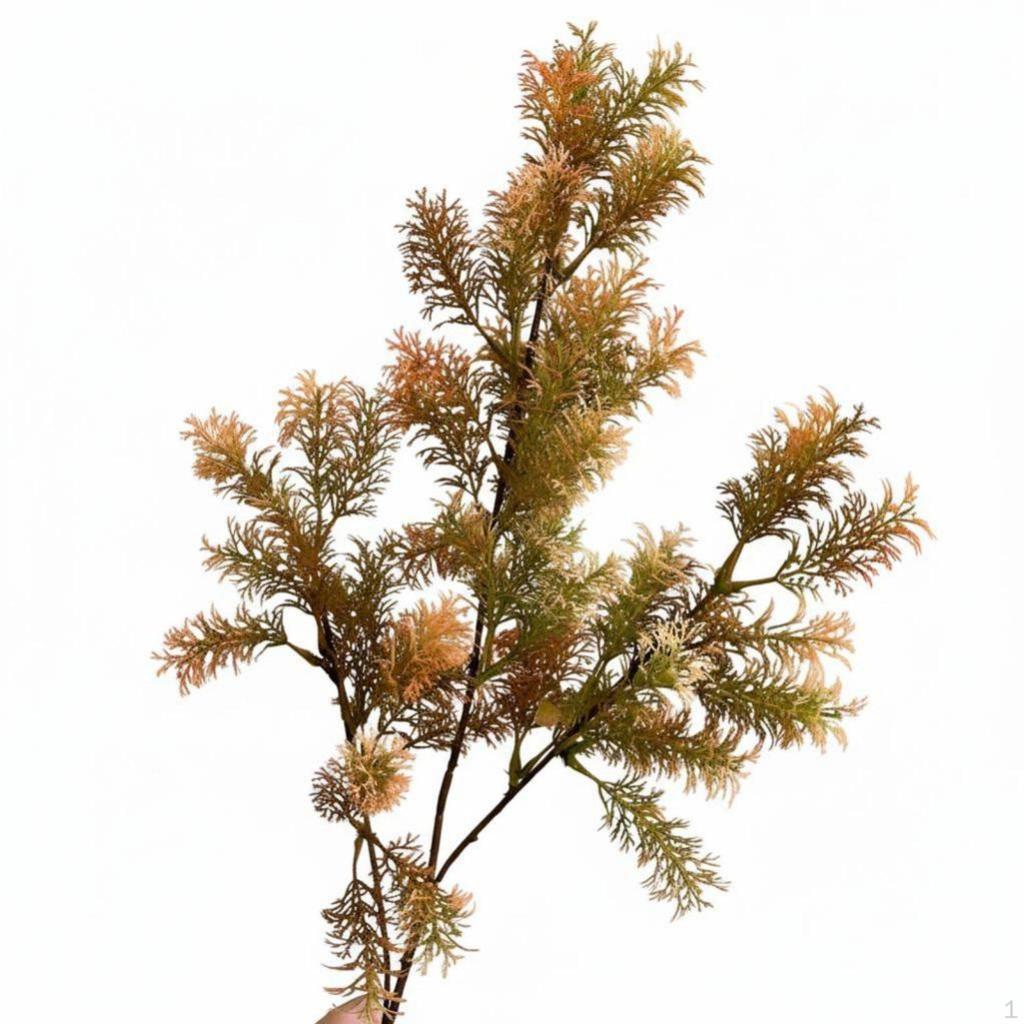 Pine Needle Artificial 3Branch Plastic Greenery, Bushy Wedding Decor, Home Arrangement White Green