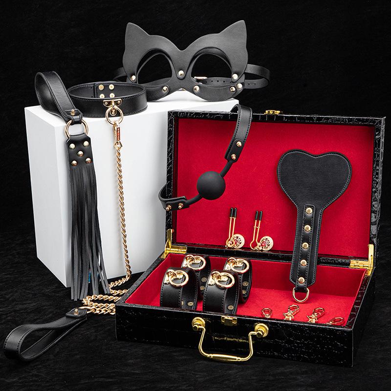 8-Piece Leather Bondage Set: Handcuffs, Foot Cuffs, and Teasing Accessories for Couples