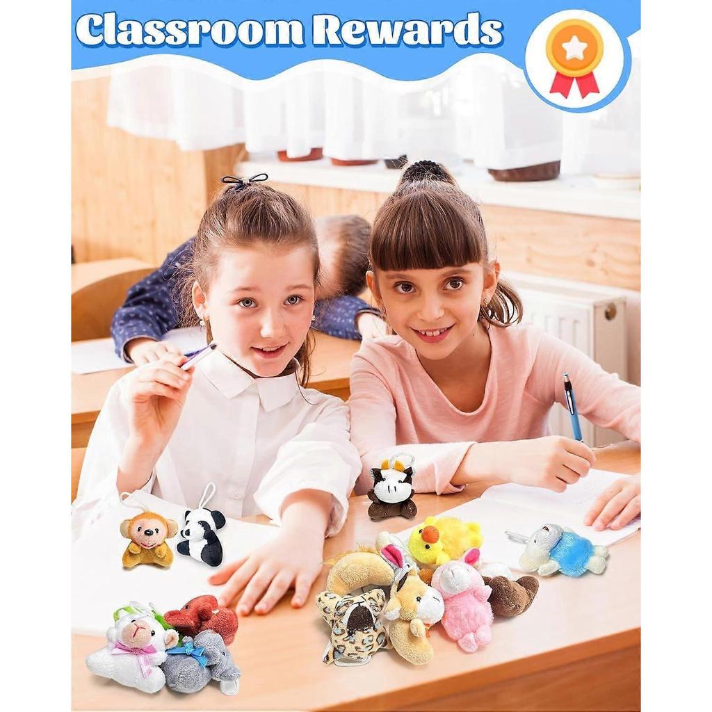24 Pack Mini Stuffed Animals, Small Plush Keychain Party Favors for Kids 3-5, 4-8, 8-12, Bulk Treasure Box Toys for Classroom Prizes, School Gifts, Ea
