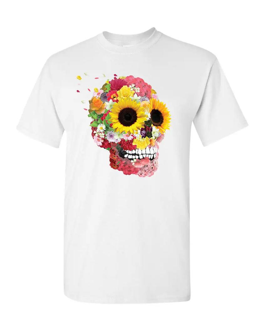 Sonnenblumen Zuckerschädel T-Shirt Tag der Toten Calavera Mexiko Herren T-Shirt