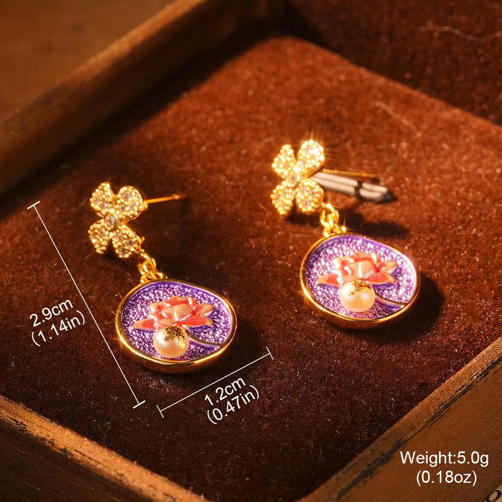 Monet Garden Violet Series Enamel Love Geometric Niche Vintage Premium Earrings Oil Painting Earrings