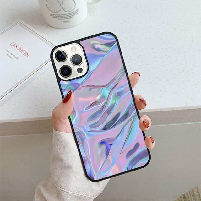 Iridescent Holographic Art Phone Case For iPhone 17 Air 14 15 16 13 12 Cover For Apple Pro Max 6S Plus Coque