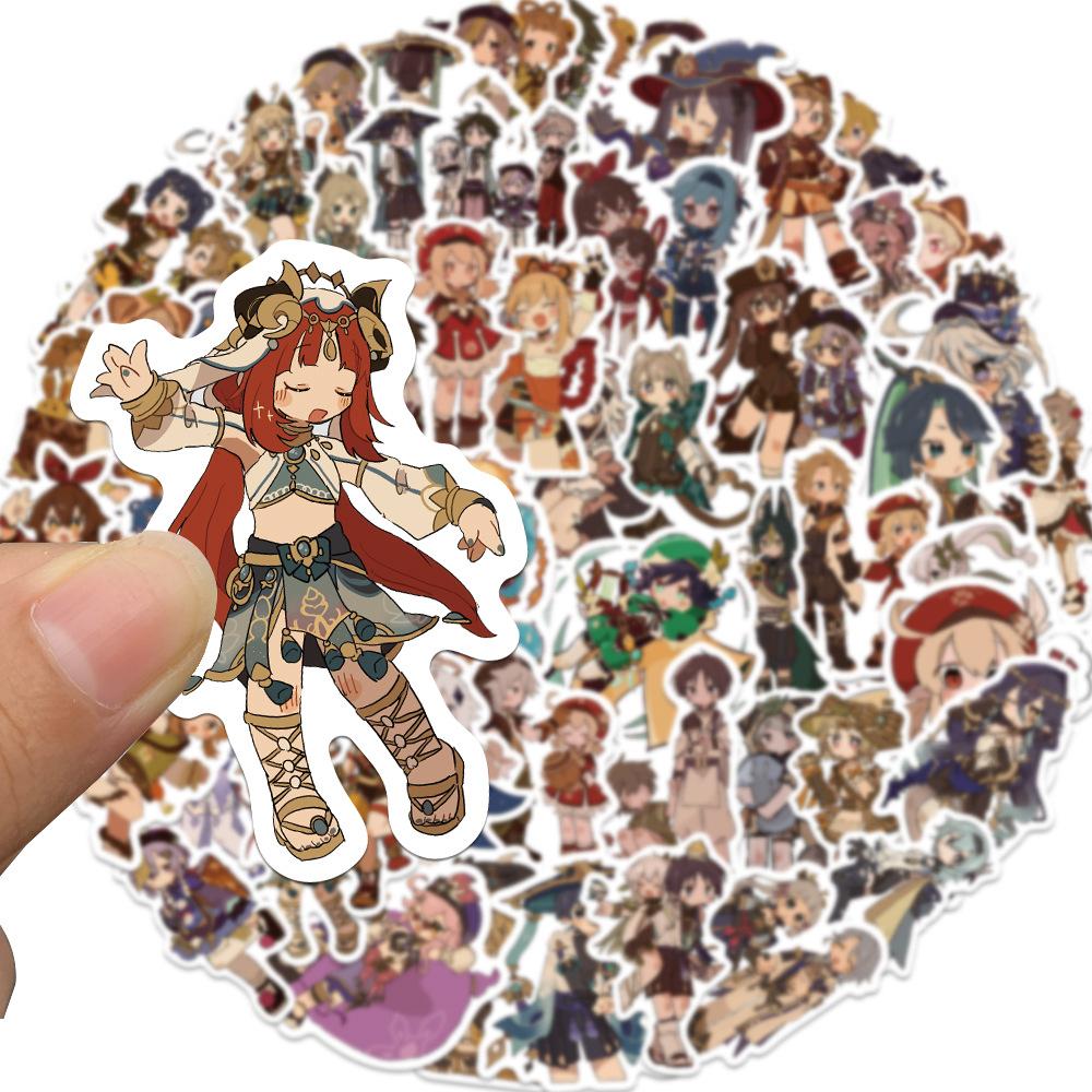 60pcs Genshin Impact Stickers Set Cute Paimon & Klee Cartoon Decals for Kids DIY Phone Diary Luggage Graffiti Anime Game Toy