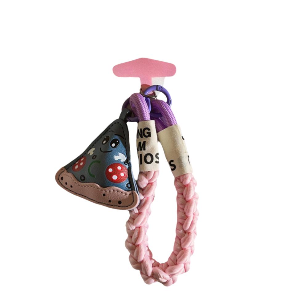 Anti-lost Leather Pizza Pendant Safety Chain Hanging Lanyard Keychain  Gifts