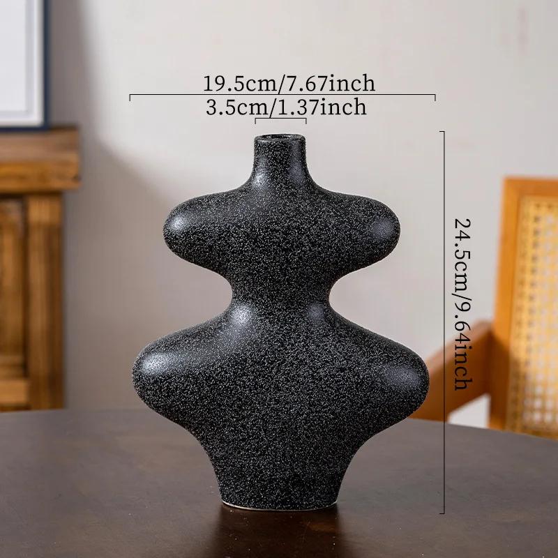 Ceramic Vase Geometric Gourd Shape Flower Vase Black and White Coarse Pottery Flower Arrangement Accessories Home Decoration