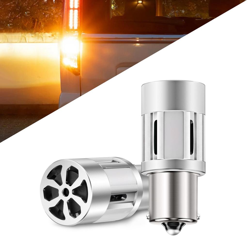 New S25 LED Turn Signal with Resistor Canceller To Prevent Cooling Set of 2 with Bulbs, 180°, Built-in Hyper-Flash, Stealth, 12V, Fan, Non-Polar,