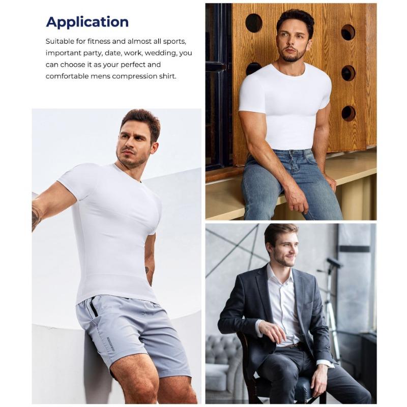 Mens Solid Fitted Compression Short Sleeve T Shirt Casual Sport Top