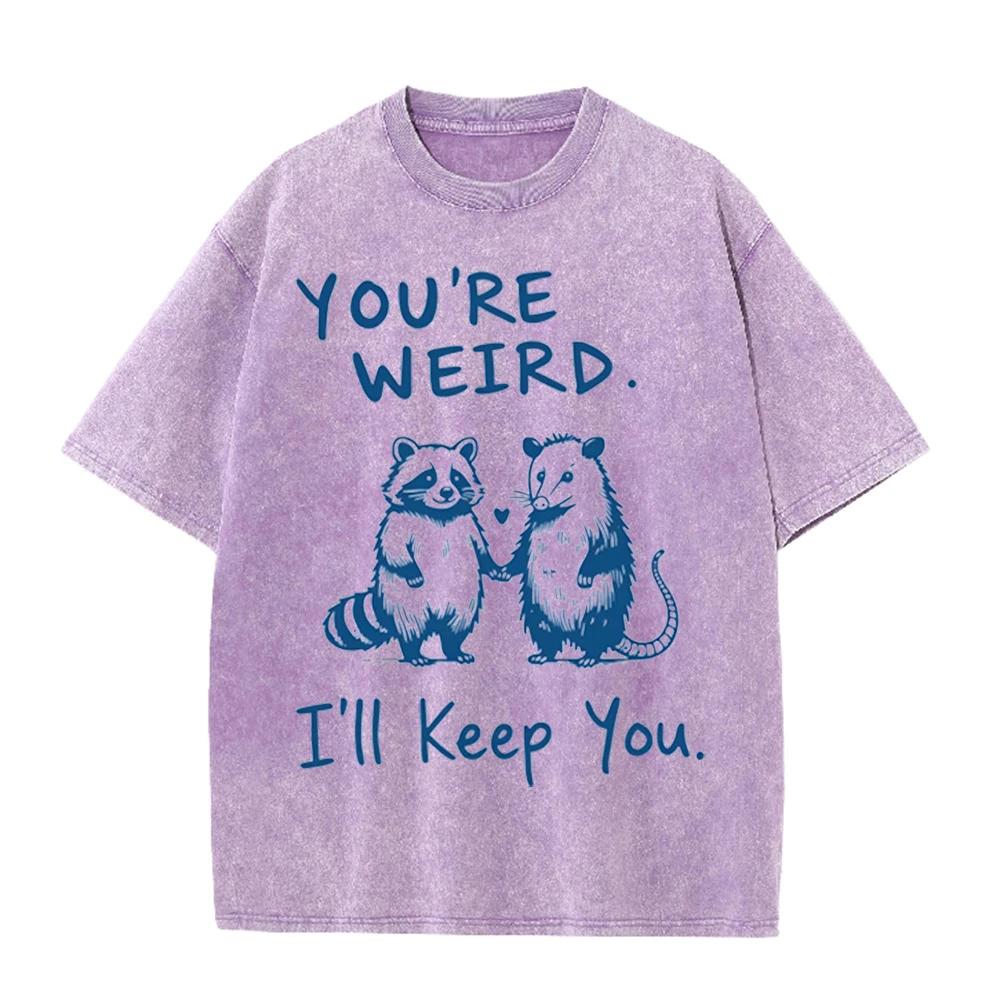 2026 Vintage Washed Beige Raccoon Opossum Hand Hold Heart Graphic T Shirt Funny Couple Slogan Print Oversized Unisex Casual Shor