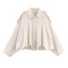 Women Turn Down Collar Pilot Style Long Sleeve Cropped Loose Jacket