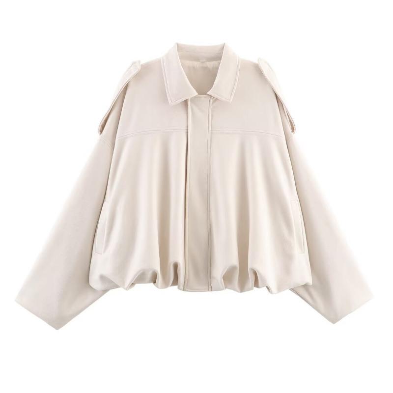Women Turn Down Collar Pilot Style Long Sleeve Cropped Loose Jacket