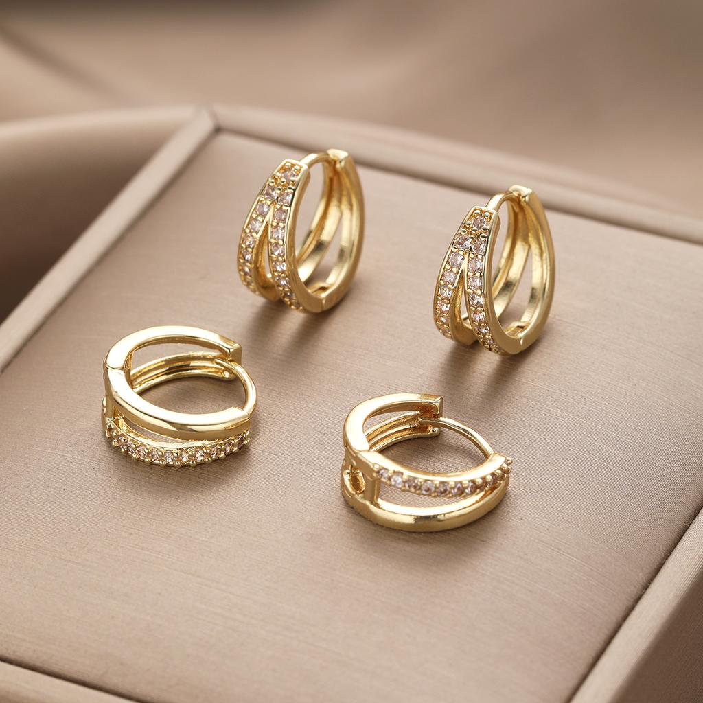 3pcs/Set Minimalist Crystal Gold Color Earrings Set Fashion Exquisite Zircon Stud Earring For Women Daily Wear Jewelry Gift 2026
