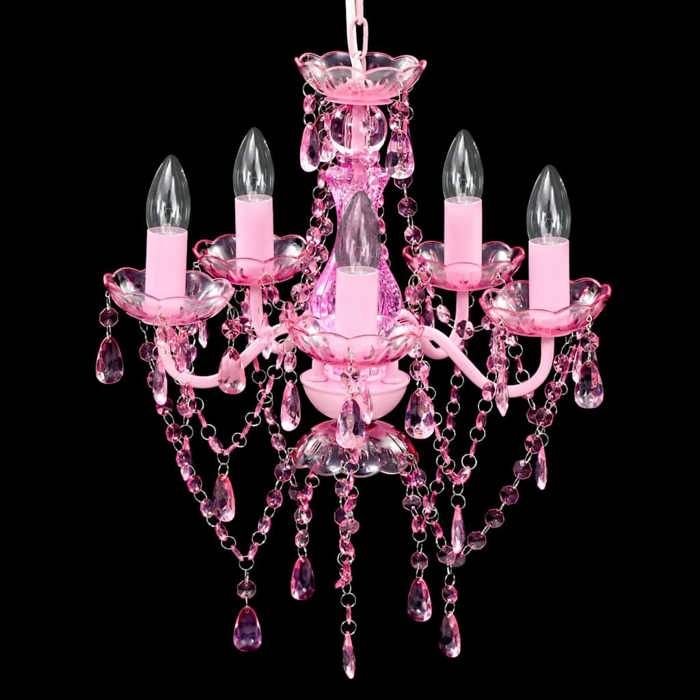 Lustre en cristal rose classique plafonnier 5 feux lampe luminaire 240310