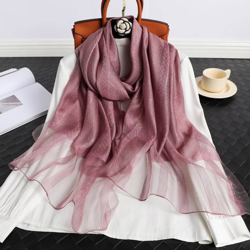 Fashion Stripe Women Silk Scarf Thin Summer Lady Beach Shawl Scarves With Gold Thread Muslim Foulard Female Hijab Headscarf