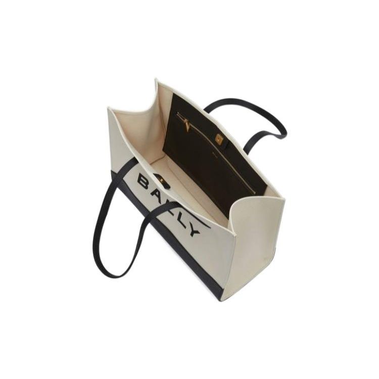 Bally Large Logo Color Block Snap Closure Layered Fabric Tote Bag Women Tote White Black 6304580