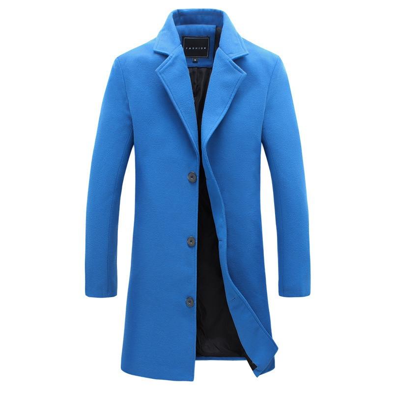 Frühling Herbst Neue Lange Baumwolle Mantel Neue Wollmischung Reine Farbe Casual Business Mode Herrenbekleidung Schlank Windjacke