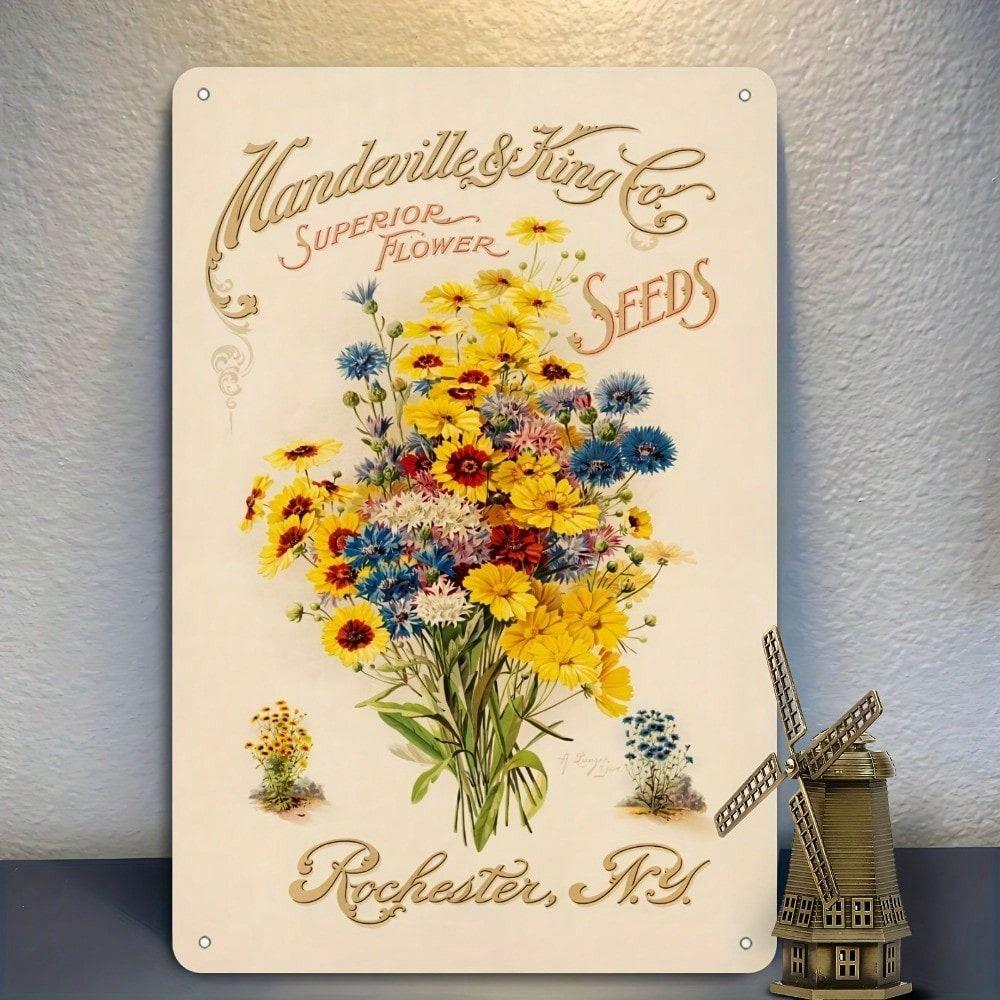 

Vintage Metal Tin Sign Retro Flower Garden Wall Decor