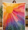 Colorful Rainbow Floral Radiant Sun Quilt Blanket, Bohemian Patchwork Flannel Throw Blanket Blanket for Living Room & Bedroom