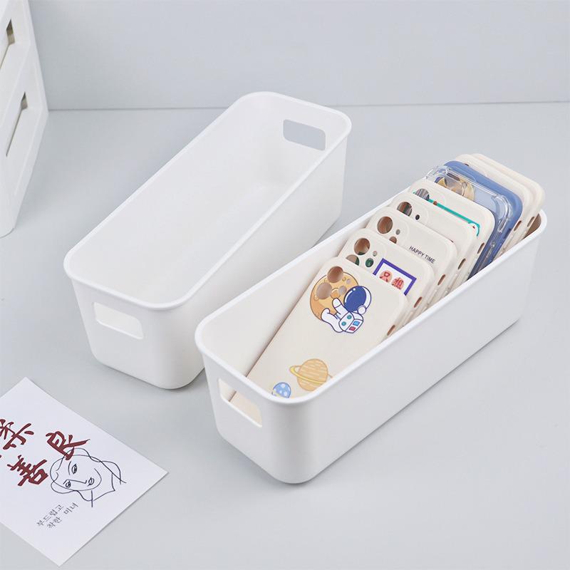 White Minimalist Desktop Plastic Storage Bin Organizer