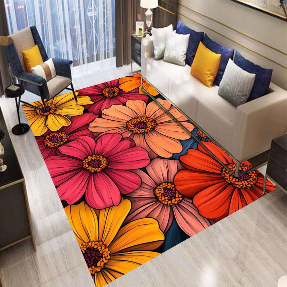 Color Flowers Retro Bohemian Style Carpet Living Room Sofa Bedroom Kitchen Entrance Door Mat Non-Slip Washable Home Decor Rug