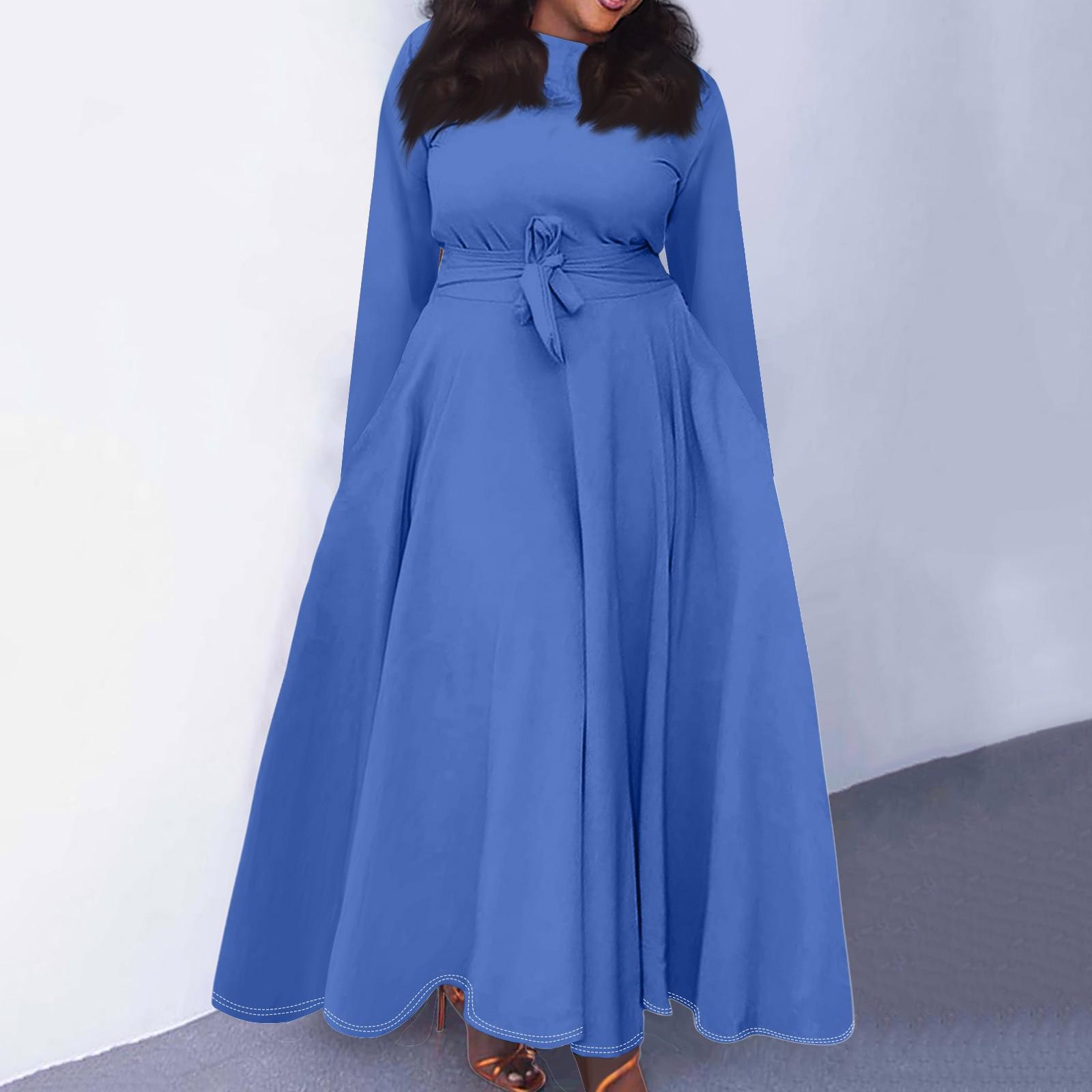 

Женское повседневное модное платье большого размера с круглым вырезом, длинным рукавом, карманами и бретельками, повседневное и удобное XL синий