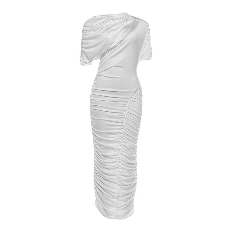 

2026 Autumn European American Irregular Pleated Patchwork High-Waist Slim Fit Dress for Women Medium белый