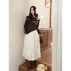 Lù Xiàngnán 'Rose Manor' Lace Velvet A-Line Midi Skirt