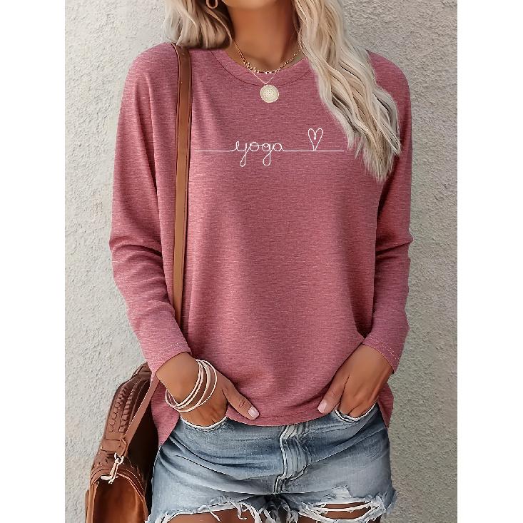 Women's Minimalism YOGA English letter print One-piece casual long-sleeved elegant summer top Fashionable and cute T Vintage loose-fitting sports